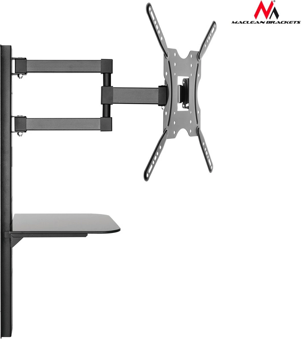 Mbajtës muri për TV Maclean MC-772 me raft për DVD, 32"-55", 30kg, VESA 400x400, i zi