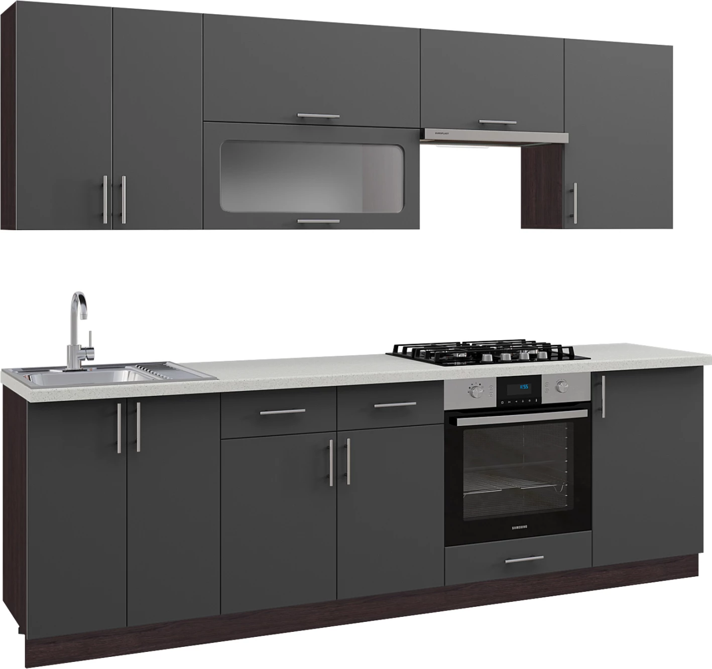 Kombo kuzhine MDF, gri e errët, sipërfaqe HPL e bardhë, 250x47x84,8H cm, FH2471.01