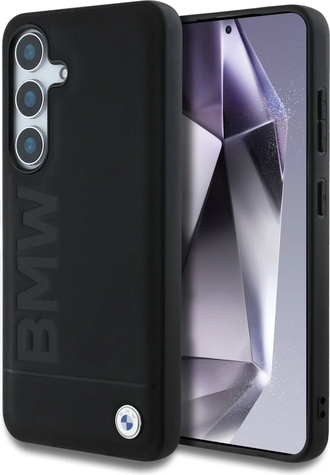 Mbështjellës BMW Leather Big Wordmark për Samsung Galaxy S25+, e zezë