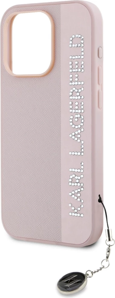 Mbështjellës Karl Lagerfeld Saffiano Rhinestones & Charm për iPhone 15 Pro Max, Rozë