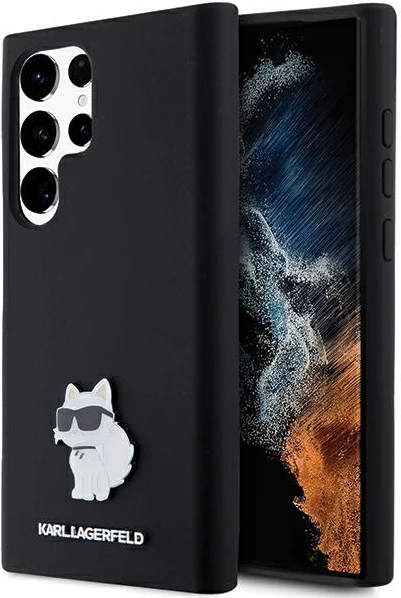 Mbështjellës Karl Lagerfeld Silicone Choupette Metal Pin për Samsung Galaxy S24 Ultra, i zi