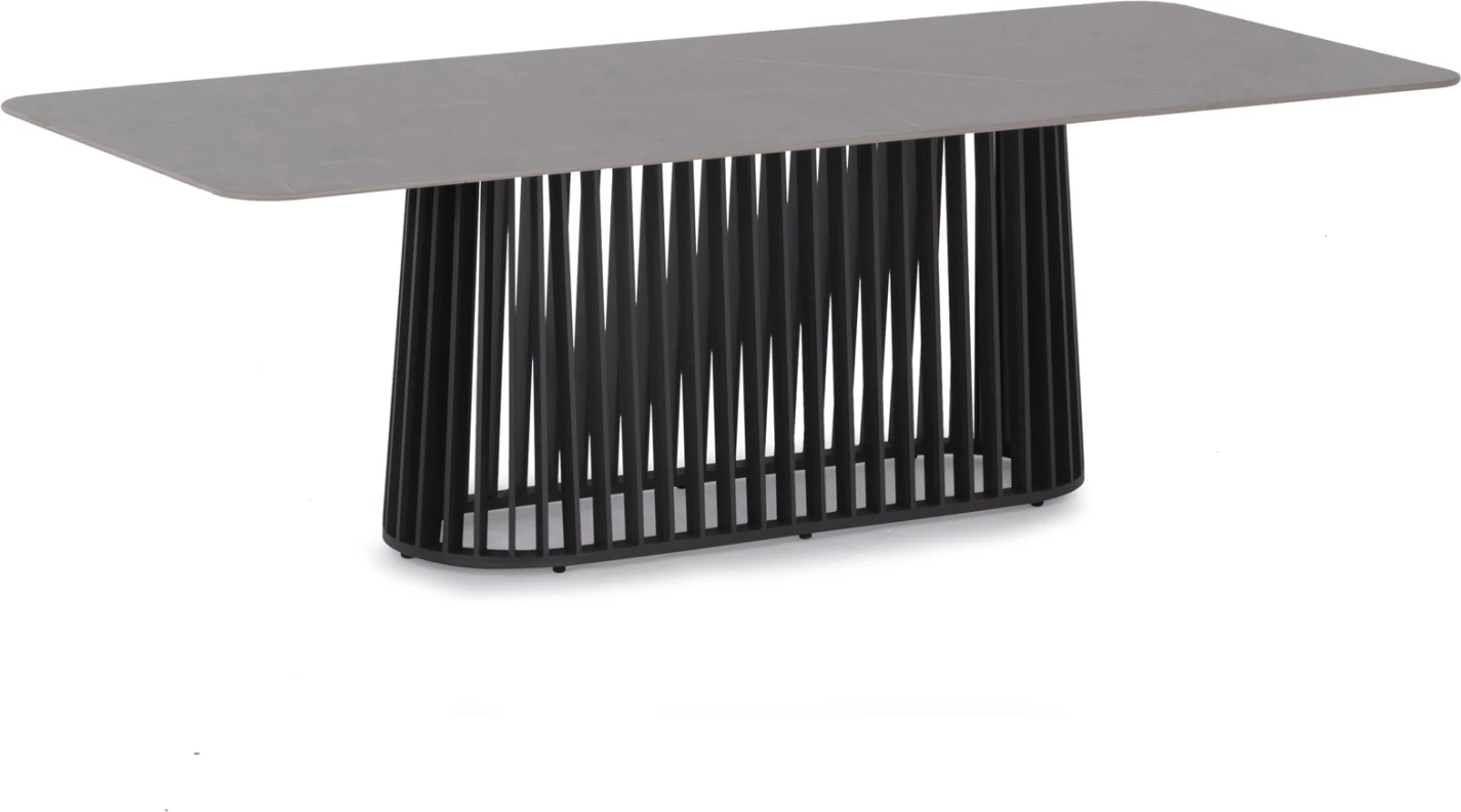 Tavolinë ngrënieje për jashtë, seria Eternity, alumin antracit, sipërfaqe gur sintetik pamje mermeri gri, 240x100x75cm