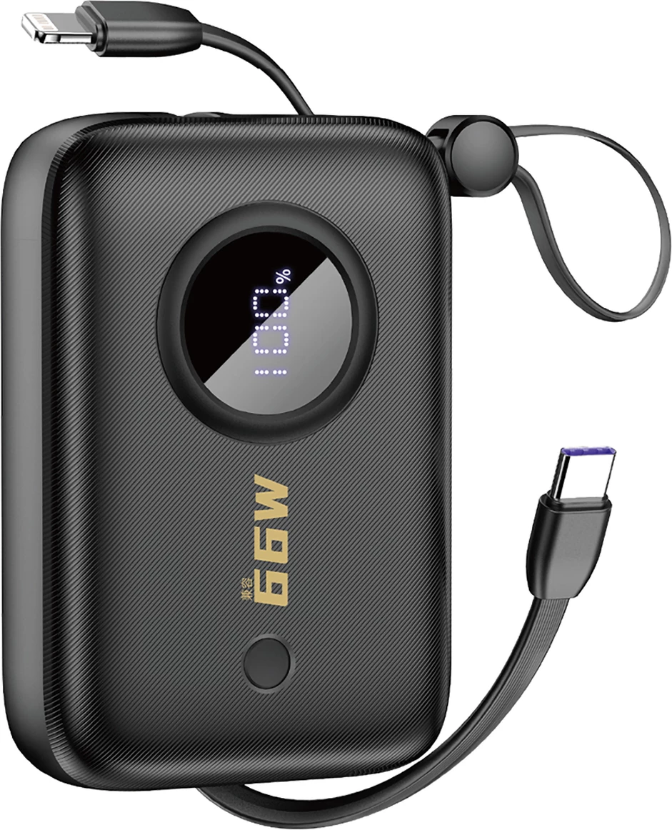 Powerbank Dudao K14, 10000mAh, me display, USB-C/Lightning, e zezë