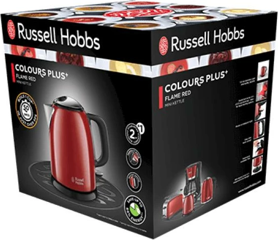 Zierëse uji elektrike, Russell Hobbs, Colours Plus+ Mini 24992-70, 1 L, 2400 W, gryka Perfect-Pour, bazë 360°, e kuqe