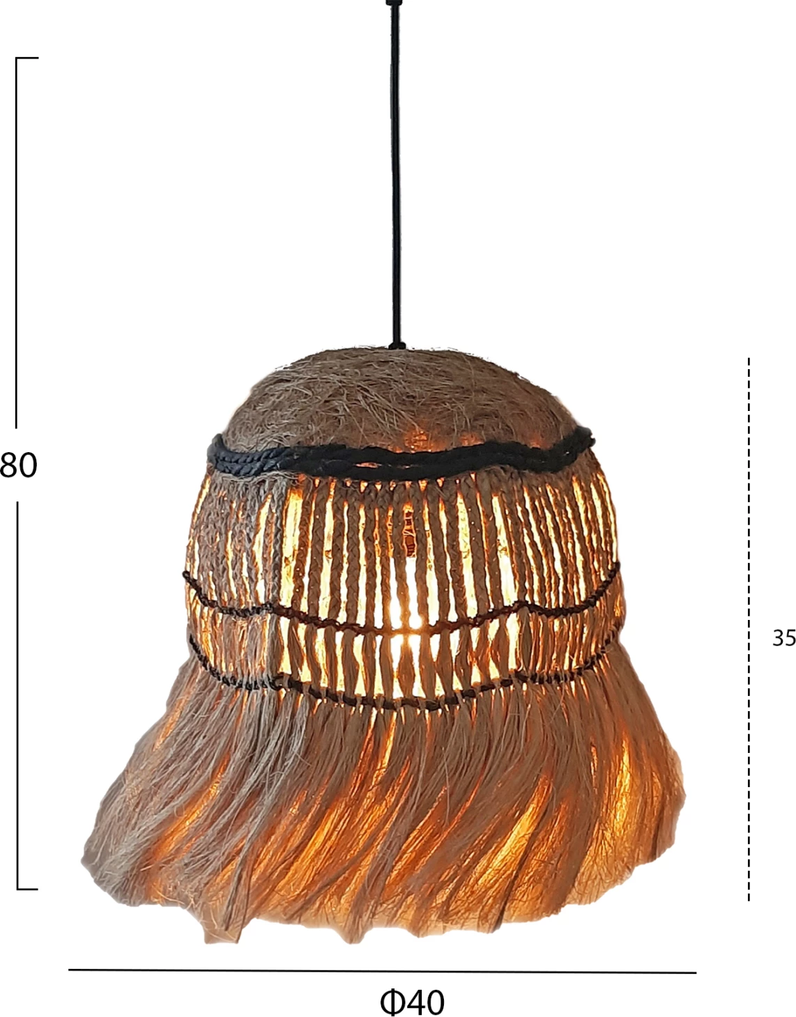 Llambë tavani sferike me thekë, fibra abaca, ngjyrë natyrale, Φ28x32-120Hcm, FH7805