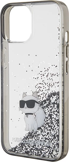 Mbështjellës Karl Lagerfeld Liquid Glitter Choupette për iPhone 15, Transparent, Silver