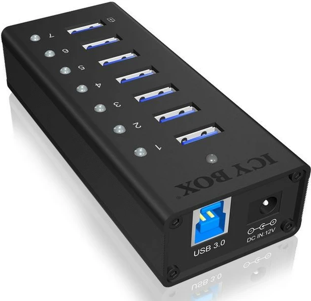 Kasë USB IcyBox IB-AC618, 7 porta, USB 3.0, e zezë