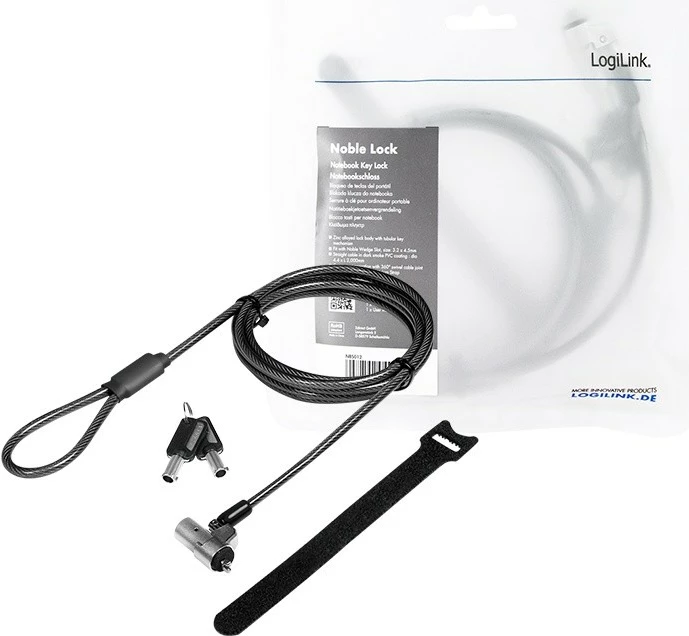 Kabllo sigurie për laptop LogiLink Noble Lock NBS012, e zezë/argjend