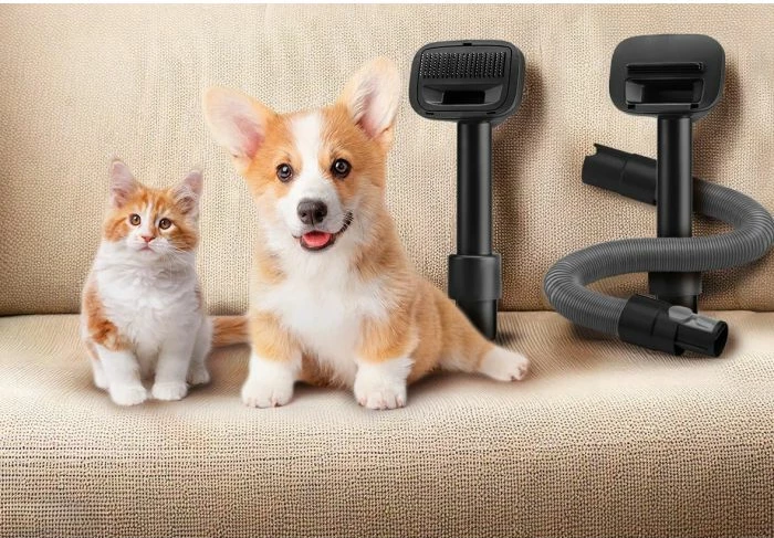 Set aksesorësh për fshesë me korrent UFESA Teddy Pet MPN 81406039, 2-në-1 me 2 koka furçe + zorrë zgjatëse 1.2 m, e zezë/gri