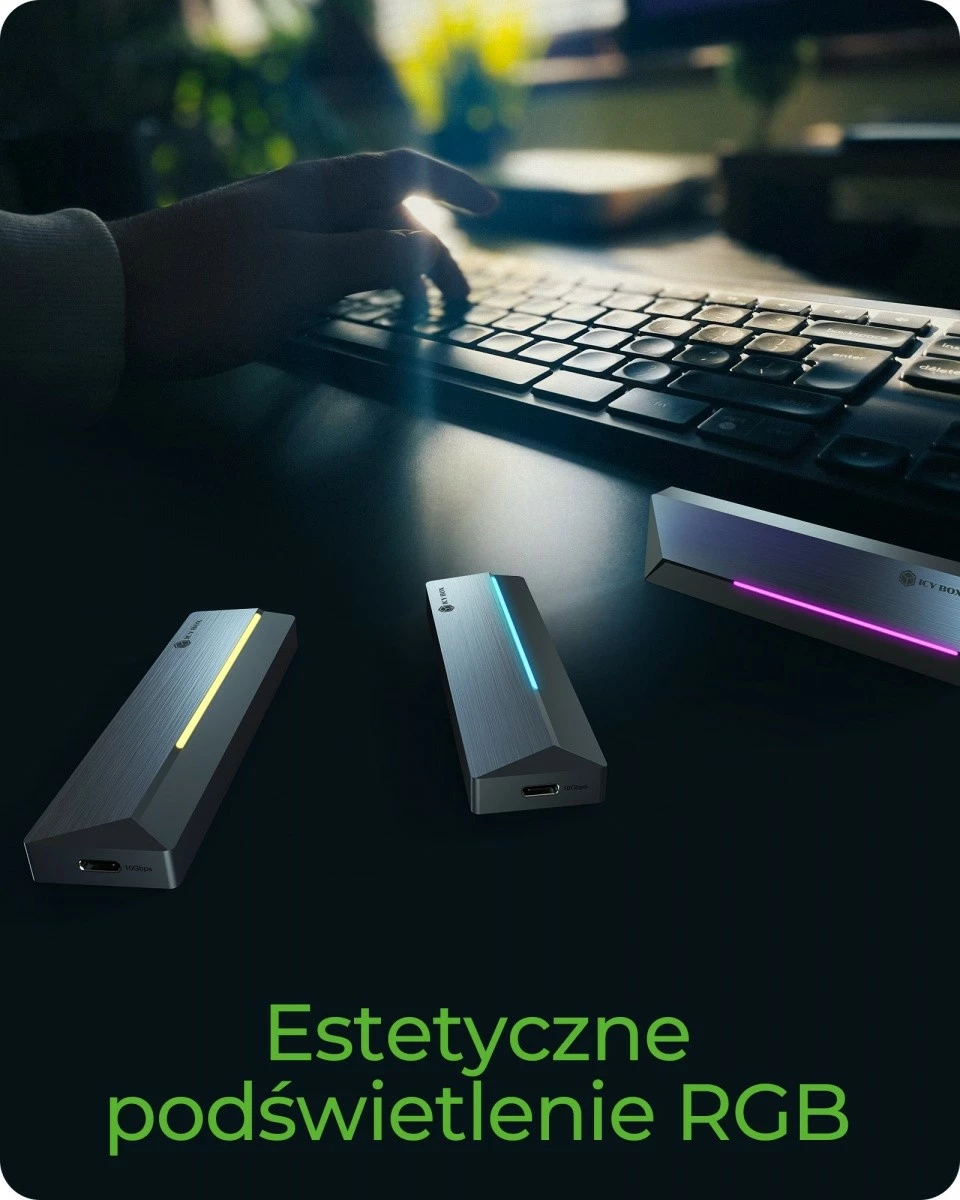 Kuti e jashtme SSD M.2 IcyBox IB-1826MCL-CU31 NVMe & SATA USB 3.2 Gen 2 10 Gbps RGB gri
