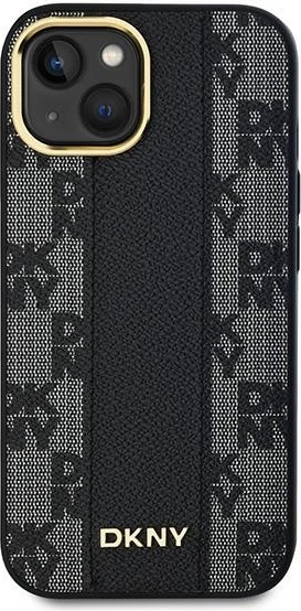 Mbështjellës DKNY Leather Checkered Mono Pattern MagSafe për iPhone 15/14/13, e zezë