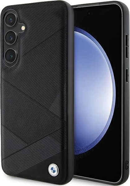 Mbështjellës BMW BMHCS24M23RCGPK Signature Leather Crossing Lines Pattern për Samsung Galaxy S24+ S926, i zi
