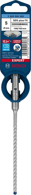 Bit për çekiç rrotullues Bosch SDS plus-7X 5mm 165mm, për beton e gur