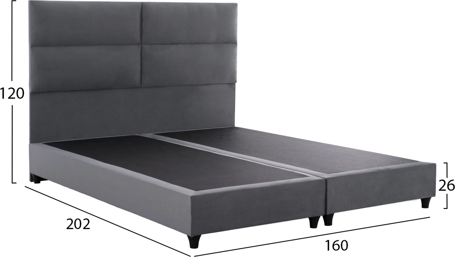 Krevat kadife gri MILO FH616.10 për dyshek 160x200 cm