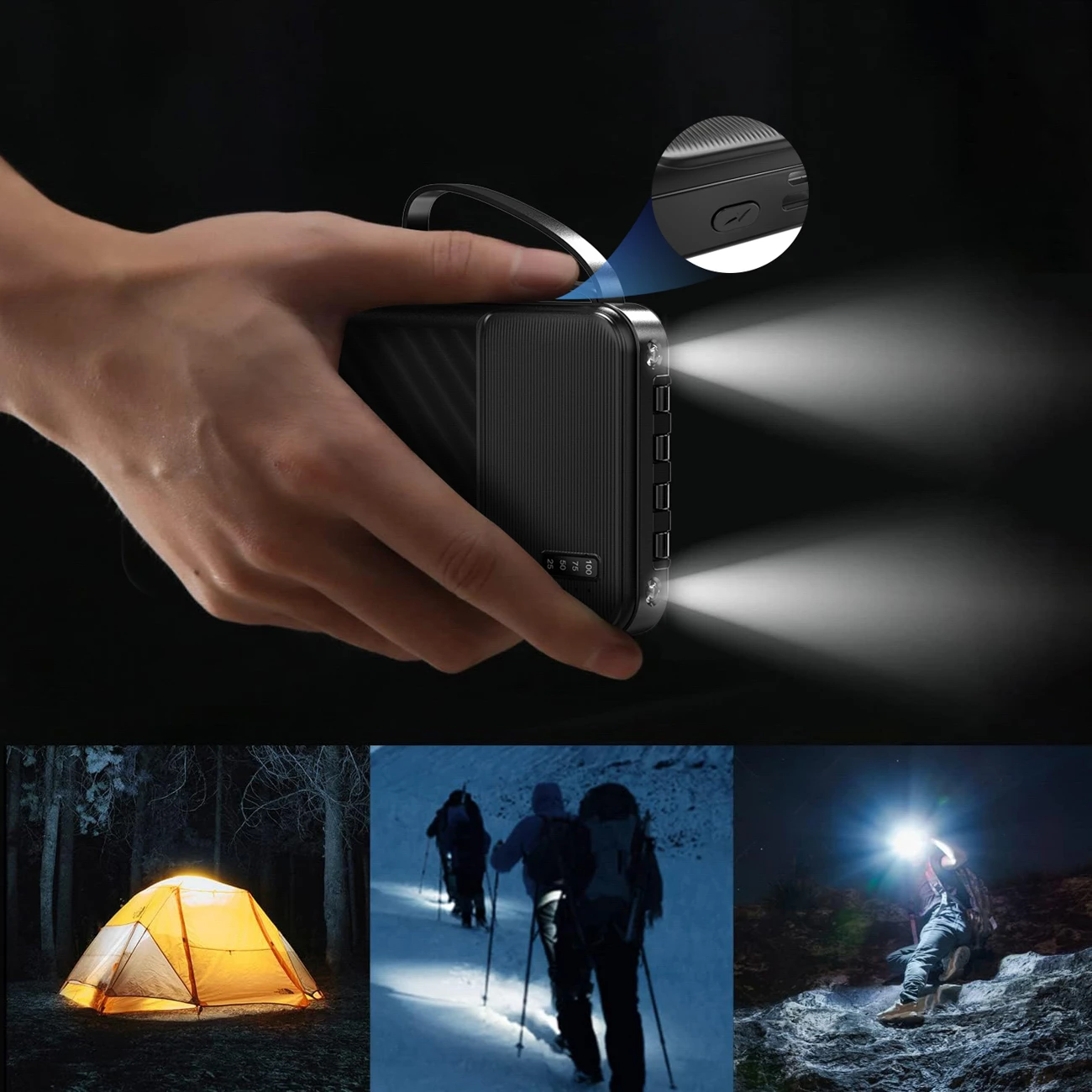 Powerbank Dudao K11, 10000 mAh, me kabllo të integruara, e zezë