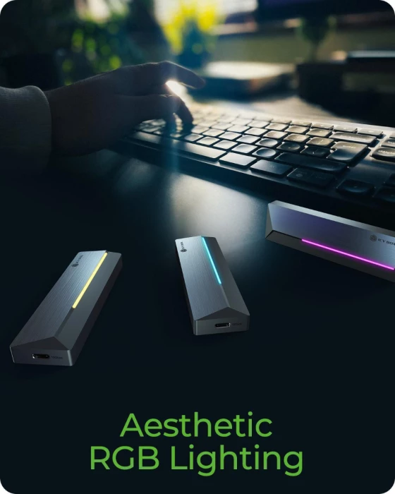 Kasë për SSD M.2 ICYBOX IB-1826MCL-CU31, NVMe/SATA, USB-C 3.2 Gen 2 10 Gbit/s, RGB, gri e errët, set me kabllo