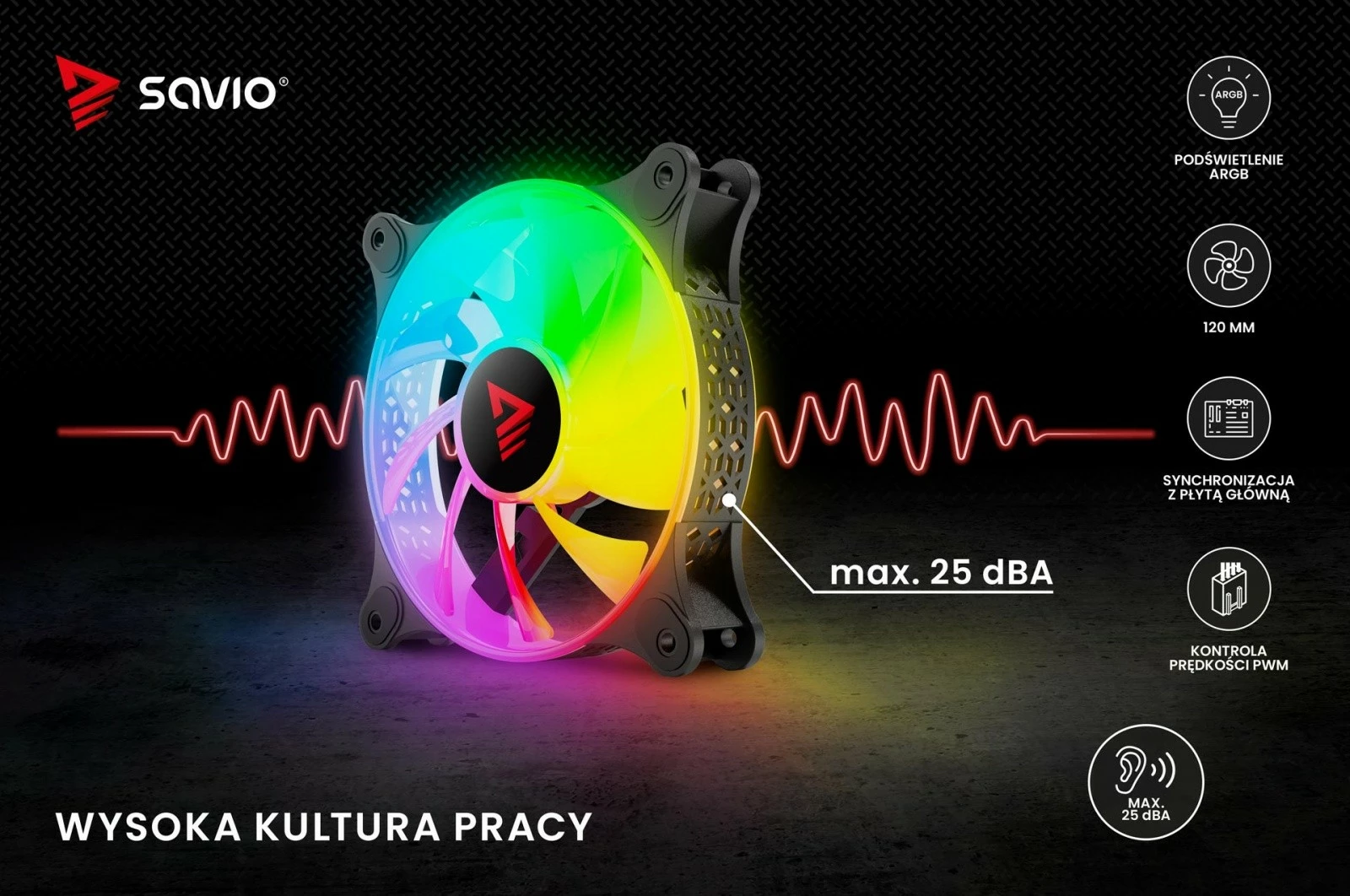 Ventilator kompjuteri Savio BLAST 120mm ARGB, 3-pin 5V, 4-pin 12V, i zi