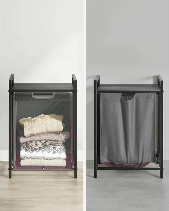 Shportë rrobash VASAGLE BLH101B01 65 L me raft, e tërheqshme, e zezë