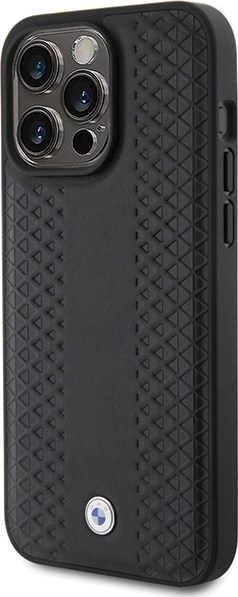Mbështjellës BMW Leather Diamond Pattern për iPhone 15 Pro Max, i zi