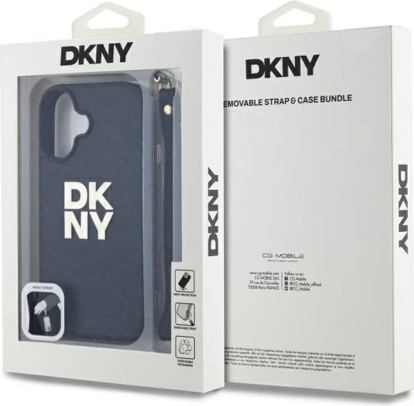 Mbështjellës DKNY Wrist Strap Stock Logo për iPhone 16, i zi