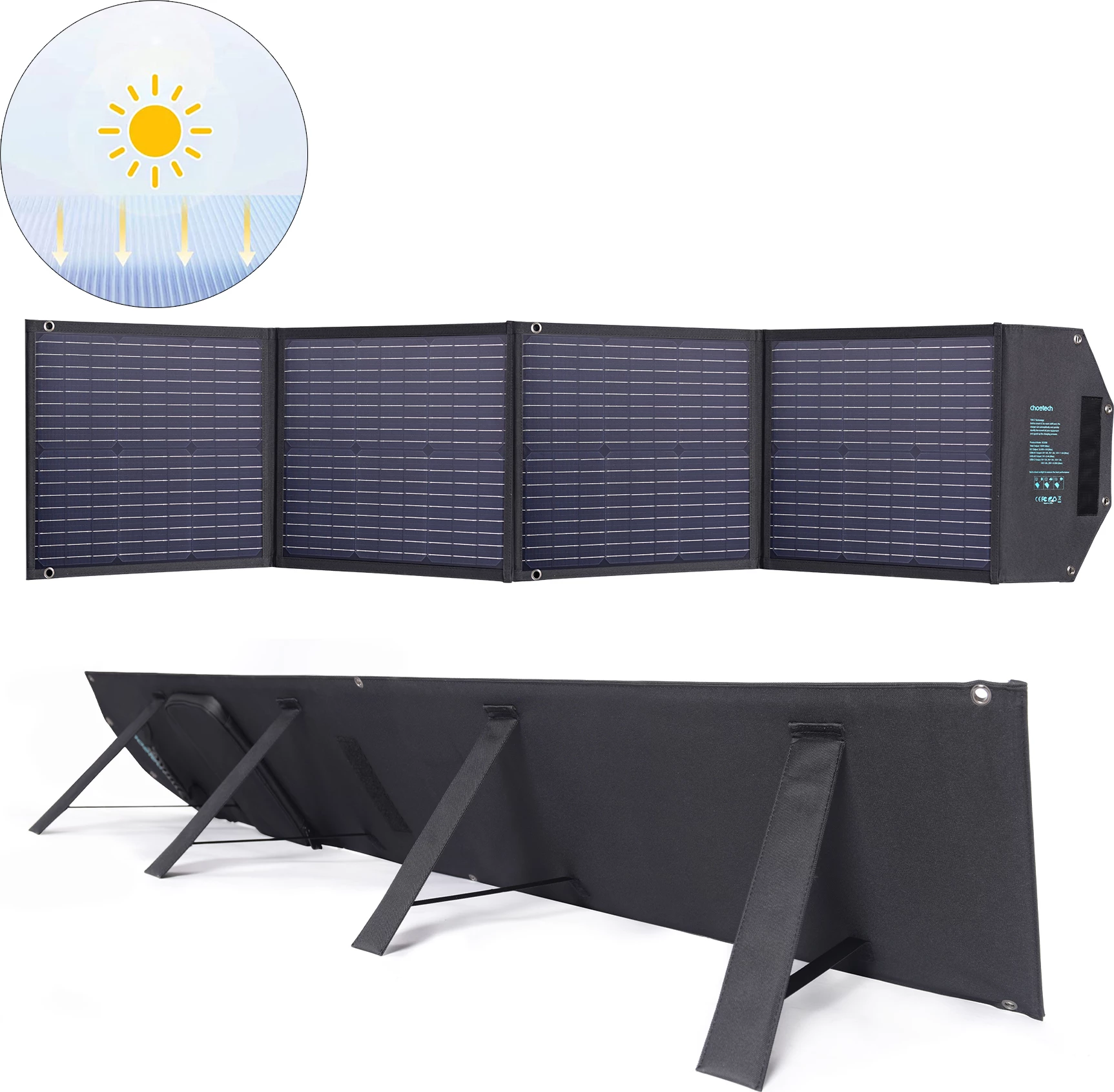 Karikues diellor i palosshëm Choetech SC009-V2, 100W, 2x USB-A, USB-C, i zi