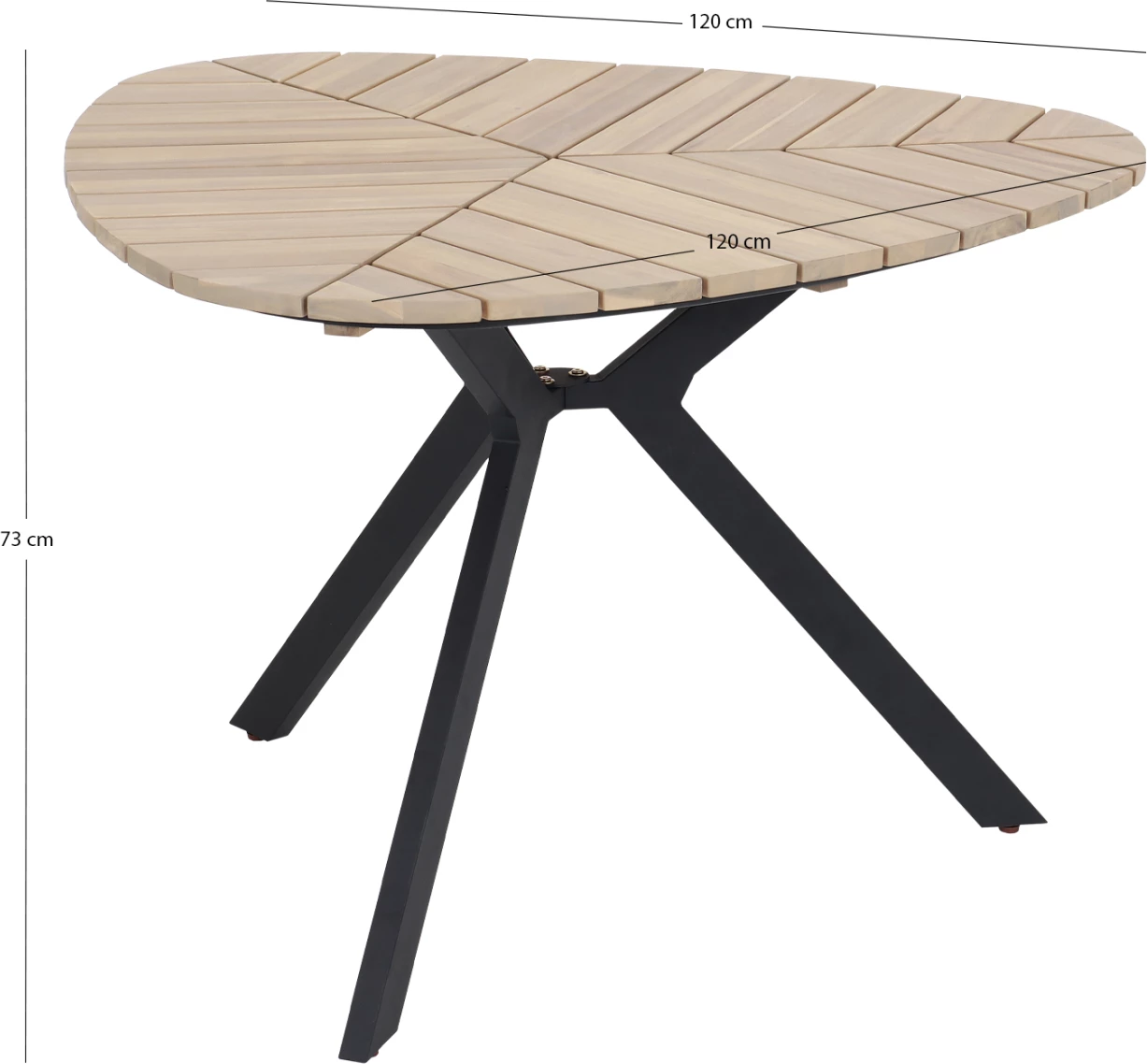 Tavolinë për jashtë, formë gjethje, dru akacie, këmbë metalike, FH6242, 120x73cm