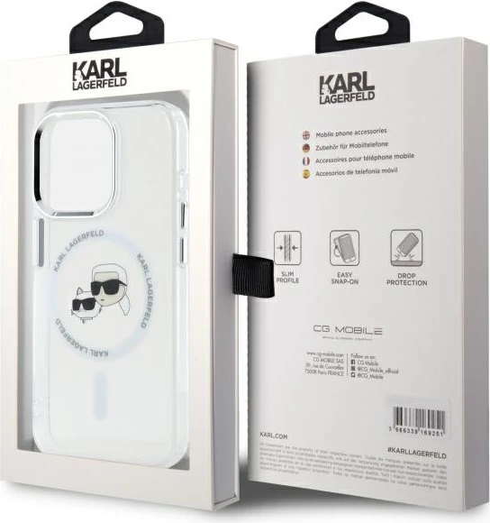 Mbështjellës Karl Lagerfeld IML Metal Karl&Choupette Head MagSafe për iPhone 15 Pro Max, Bardhë