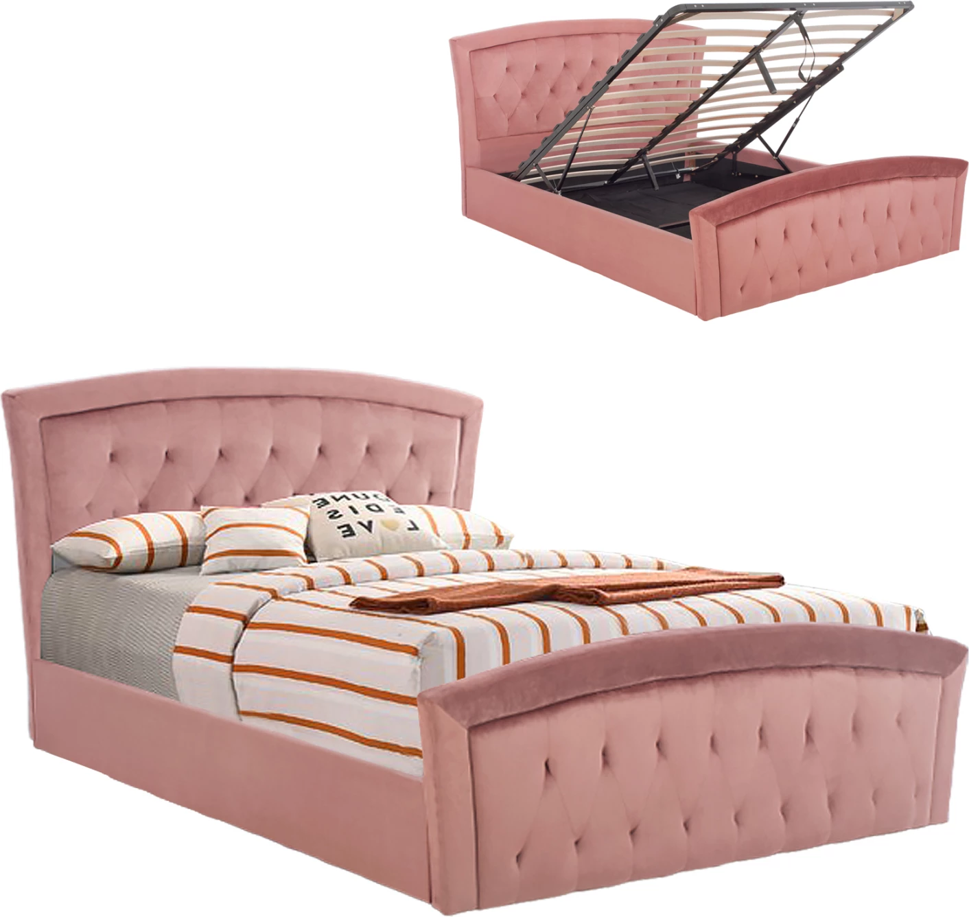 Krevet ODELIA kadife ngjyrë rozë e zbehtë me depo FH581.02 185x212x113 cm