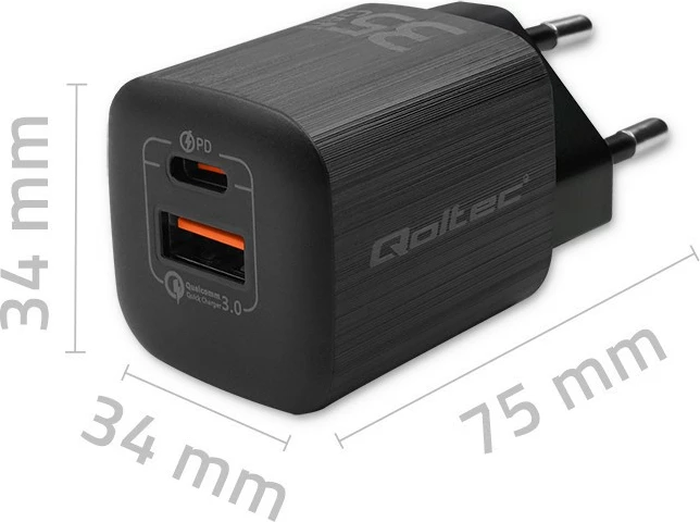 Karikues muri Qoltec 50764, 35W, 1x USB Type-C PD, 1x USB, i zi