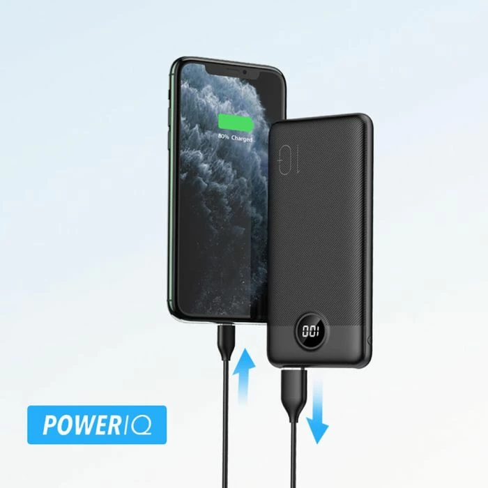 Powerbank VEGER L10S 10,000 mAh me ekran LCD/LED PD20W, e zezë, set me kabllo USB-A në Type-C