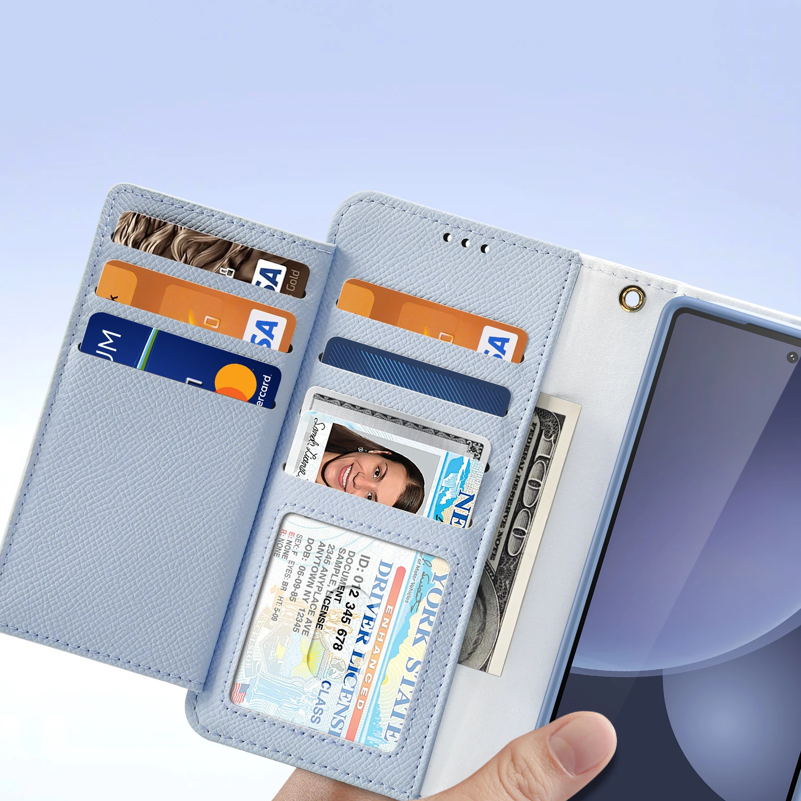 Mbështjellës Dux Ducis Lawa për Samsung Galaxy S25 Ultra, lëkurë, me portofol magnetik të ndashëm, kaltër