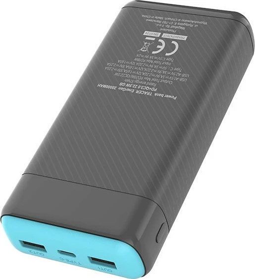 Powerbank Tracer EnerGen TRABAT47517 20000mAh PD 20W/QC 3.0, blu/gri, me kabllo USB‑C në USB‑C