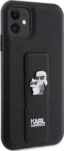 Mbështjellës Karl Lagerfeld Gripstand Saffiano Karl&Choupette Pins për iPhone 11/XR, i zi