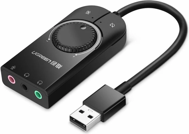 kartë zëri USB e jashtme UGREEN 40964, USB 2.0, 3x 3.5mm, kontroll volum + mute, e zezë