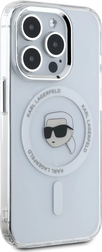 Mbështjellës Karl Lagerfeld IML Metal Karl Head MagSafe për iPhone 15 Pro, Bardhë