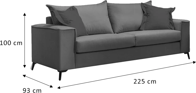 Divan Verona 3 ulëse, pëlhurë moka, jastëkë krem, 225x93x100 cm