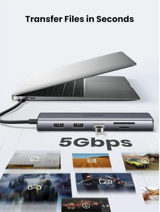 Hub USB-C UGREEN 15601 10-në-1, HDMI 4K + VGA 1080p, Ethernet 1Gbps, PD 100W, gri e errët