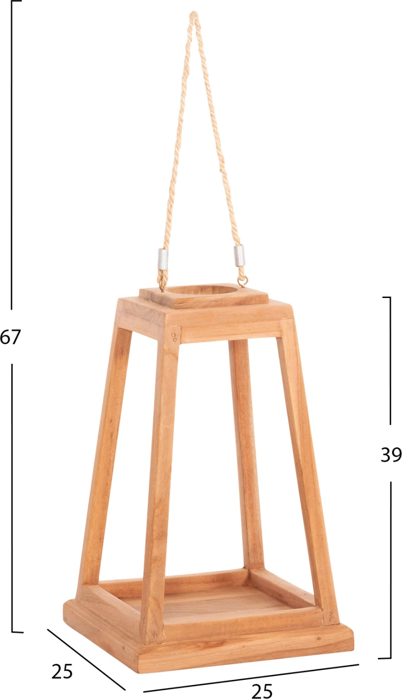 Fener dekorativ për tavolinë, dru teak, ngjyrë natyrale, FH4584, 25x25x39-67H cm