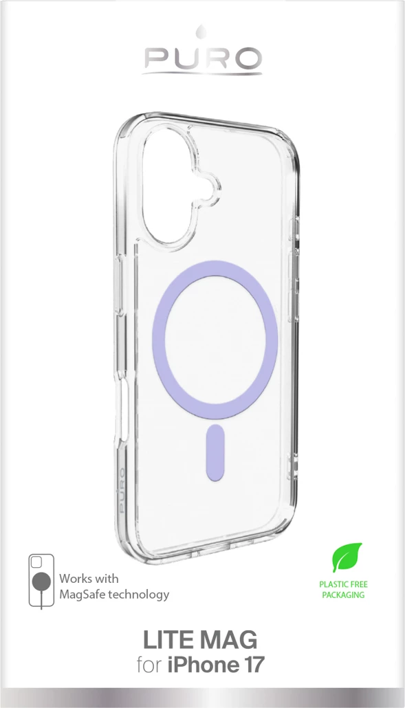Mbështjellës Puro Lite Mag për iPhone 17, kompatibil me MagSafe, transparent me unazë rozë