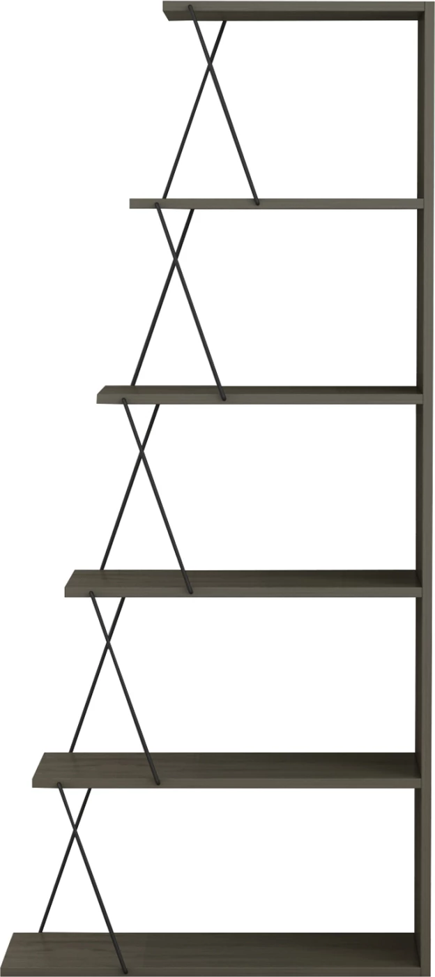Raft librash MINI TARS FH2241.13, melaminë gri ulliri, shufra metali të zeza, 65x22-24x146H cm