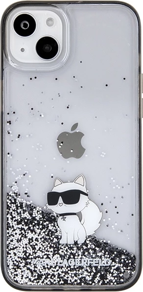 Mbështjellës Karl Lagerfeld Liquid Glitter Choupette për iPhone 15 Plus, Transparent, Silver