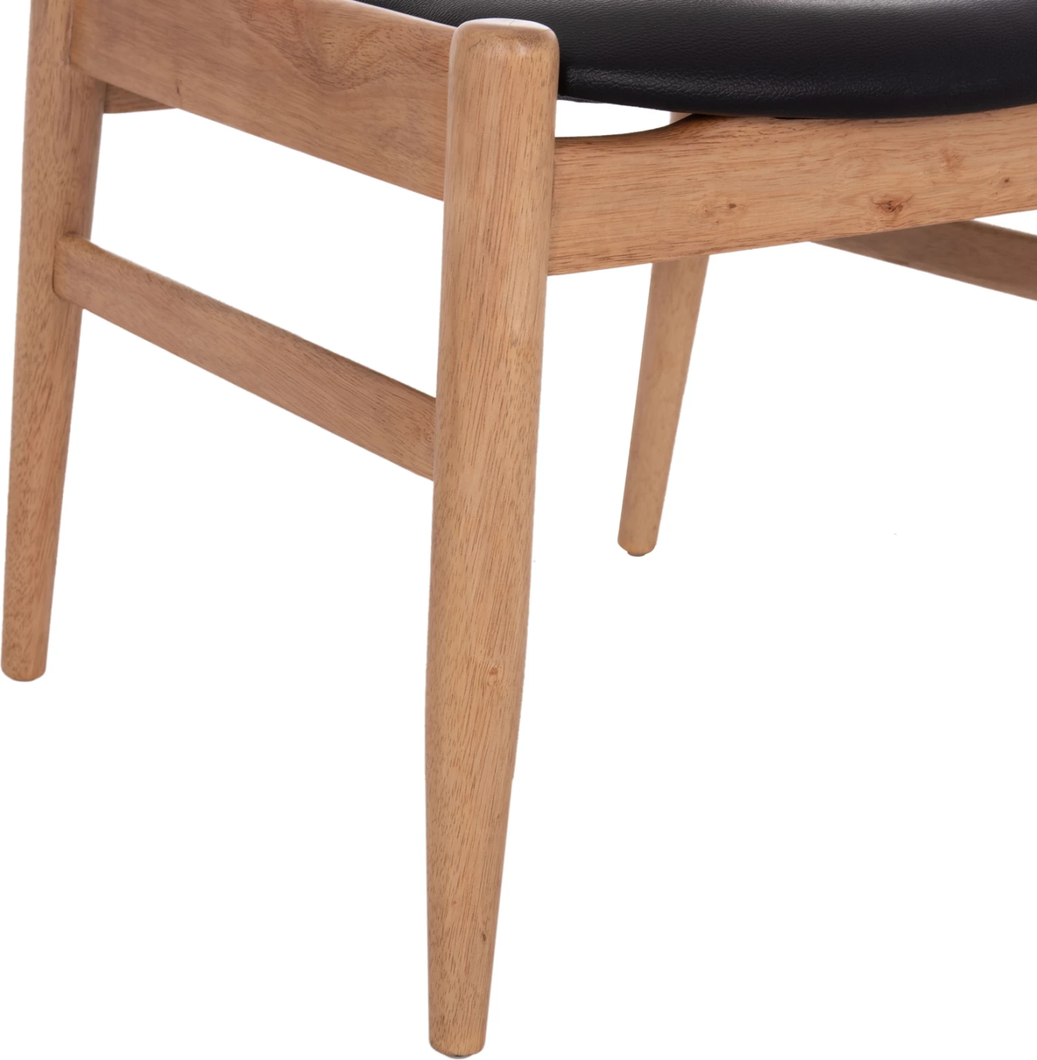 Karrige ngrënieje CERSEI, dru kauçuku, ngjyrë lisi e çelët & ulëse PU e zezë, 57x53x72cm, set prej 2 copash