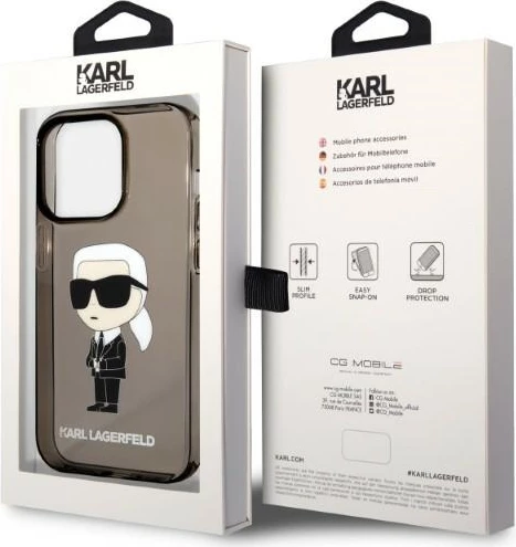 Mbështjellës Karl Lagerfeld Ikonik Karl për iPhone 14 Pro Max, i zi