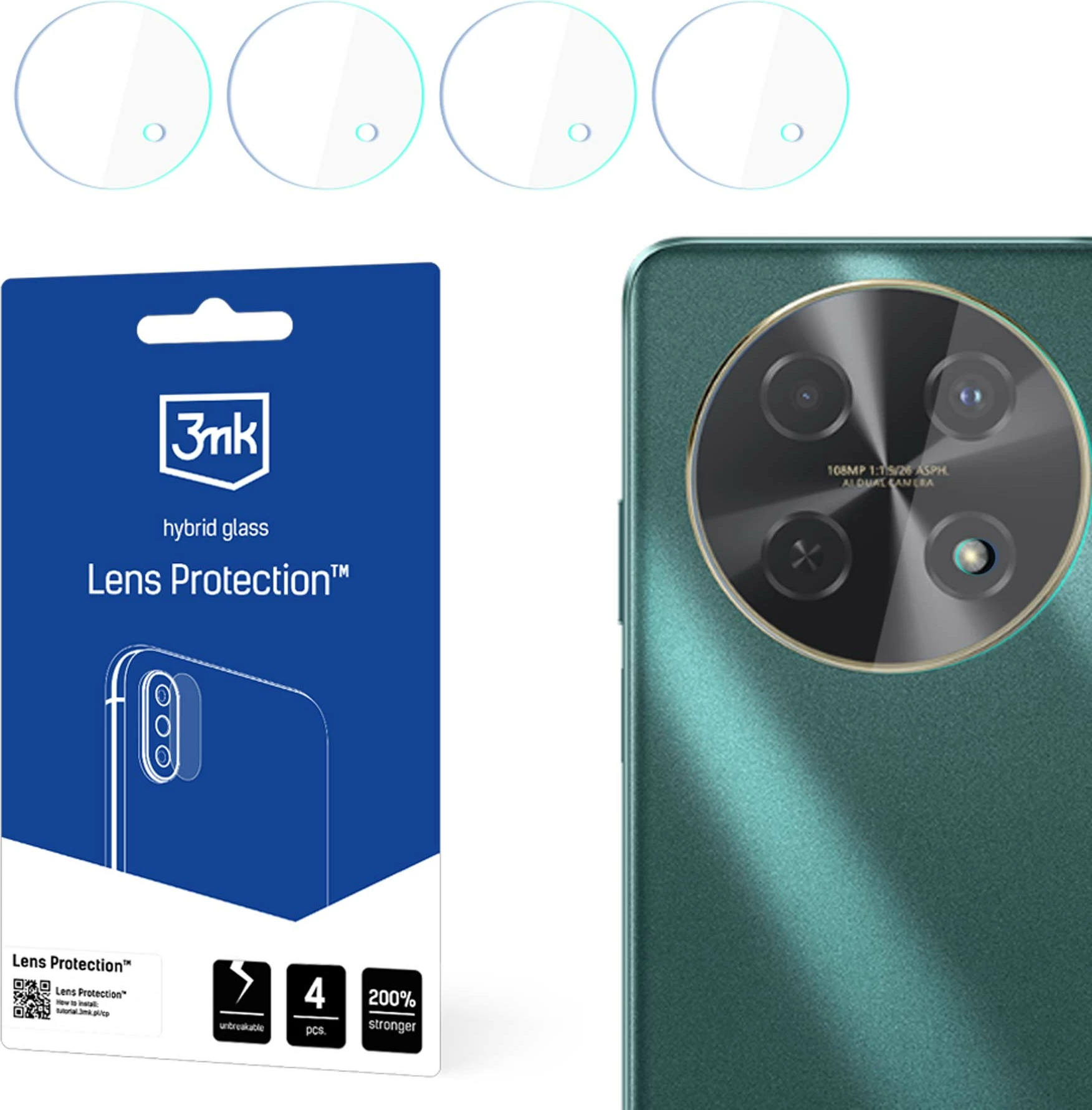 Mbështjellës xhami për kamerë 3mk Protection, për Huawei Nova 12i, set 4 copë