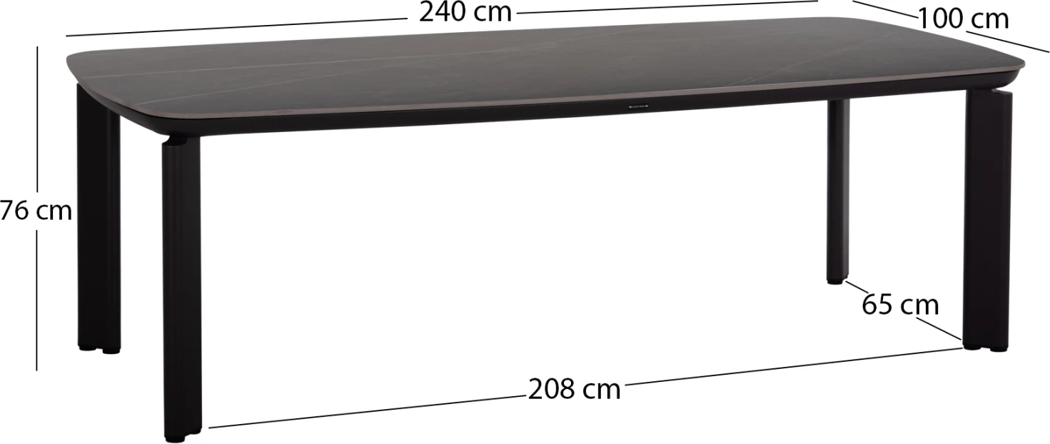 Tavolinë e madhe për jashtë, alumini ngjyrë gri e errët, sipërfaqe prej guri të sinterizuar, 240x100x76 cm