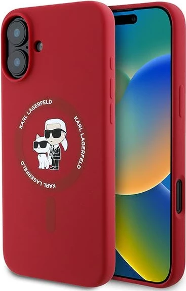 Mbështjellës Karl Lagerfeld Silicone KC Heads Ring MagSafe për iPhone 16 Plus, Kuq