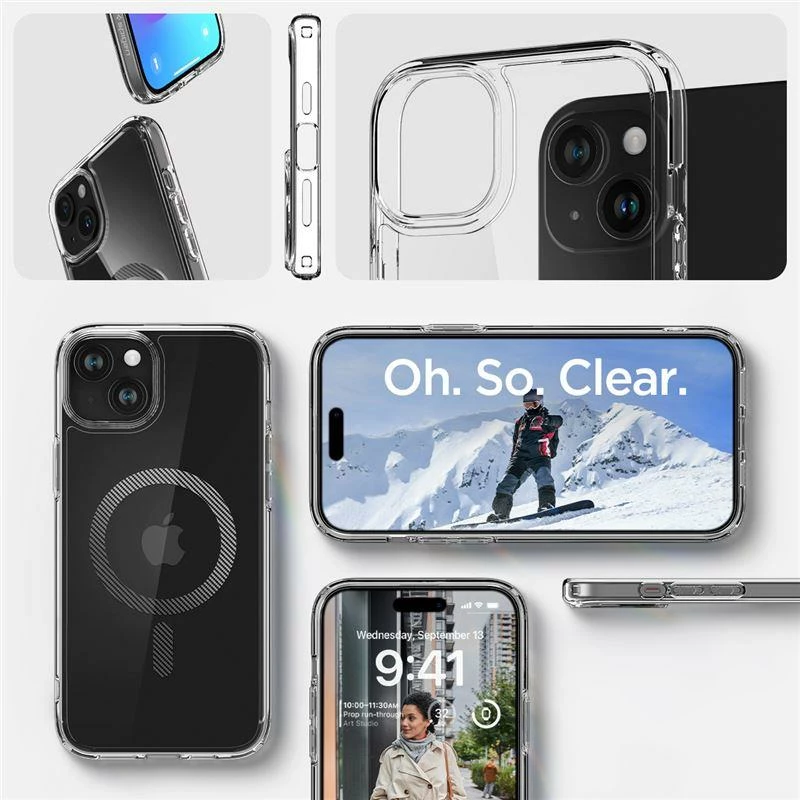 Mbështjellës Spigen Ultra Hybrid MagSafe për iPhone 15 Plus, Transparent/Gri (carbon)