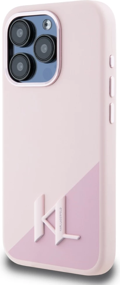 Mbështjellës Karl Lagerfeld Silicone Shadow Metal Initial MagSafe për iPhone 15 Pro, Rozë