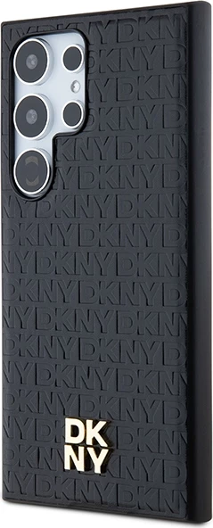 Mbështjellës DKNY Leather Pattern Metal Logo MagSafe për Samsung Galaxy S24 Ultra, zi