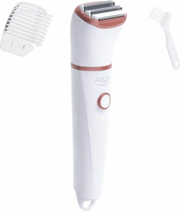 Makinë rroje për femra Adler AD 2941, wet/dry, IPX7, 2 koka, me krehër udhëzues + brushë pastrimi, e bardhë me detaje rozë
